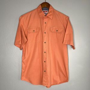 Wrangler Mens Orange Short Sleeve Twill Button Down Shirt Small Casual Classic